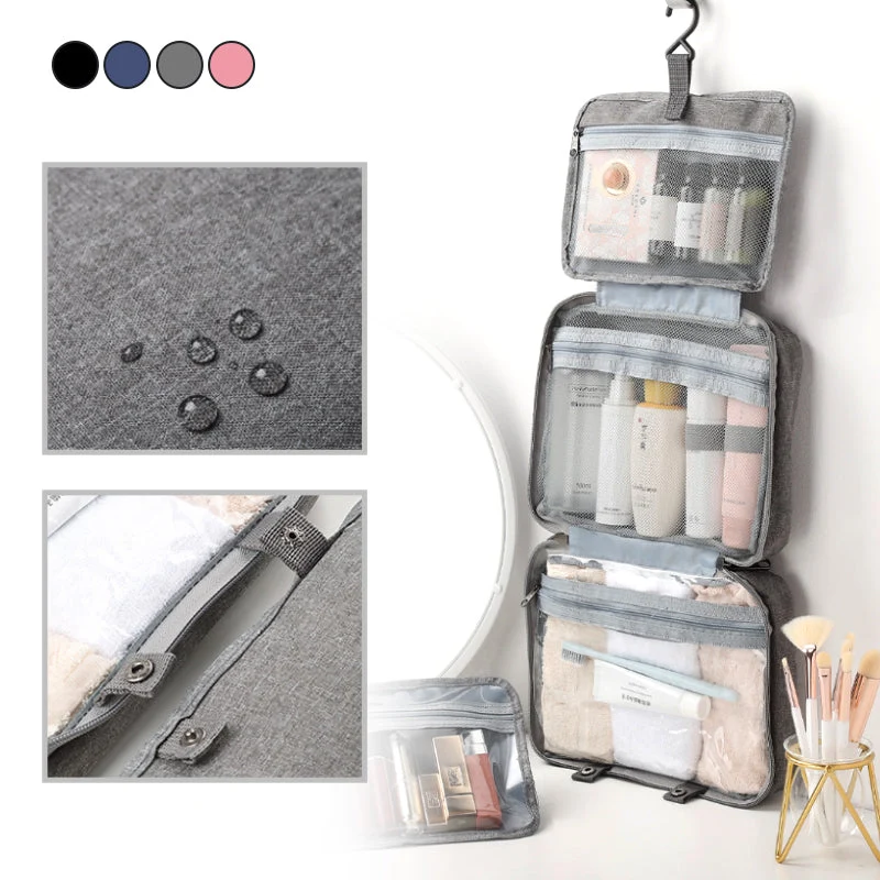 RejseCosmetic Organizer | Kompakt og Vandtæt | 4 Rum med 360° Hængelås