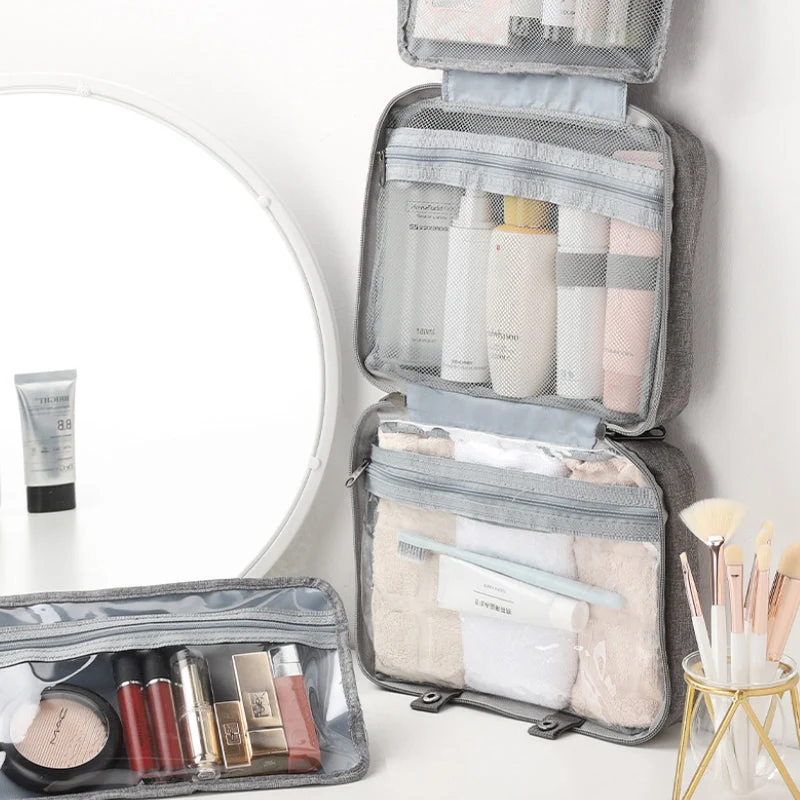 RejseCosmetic Organizer | Kompakt og Vandtæt | 4 Rum med 360° Hængelås