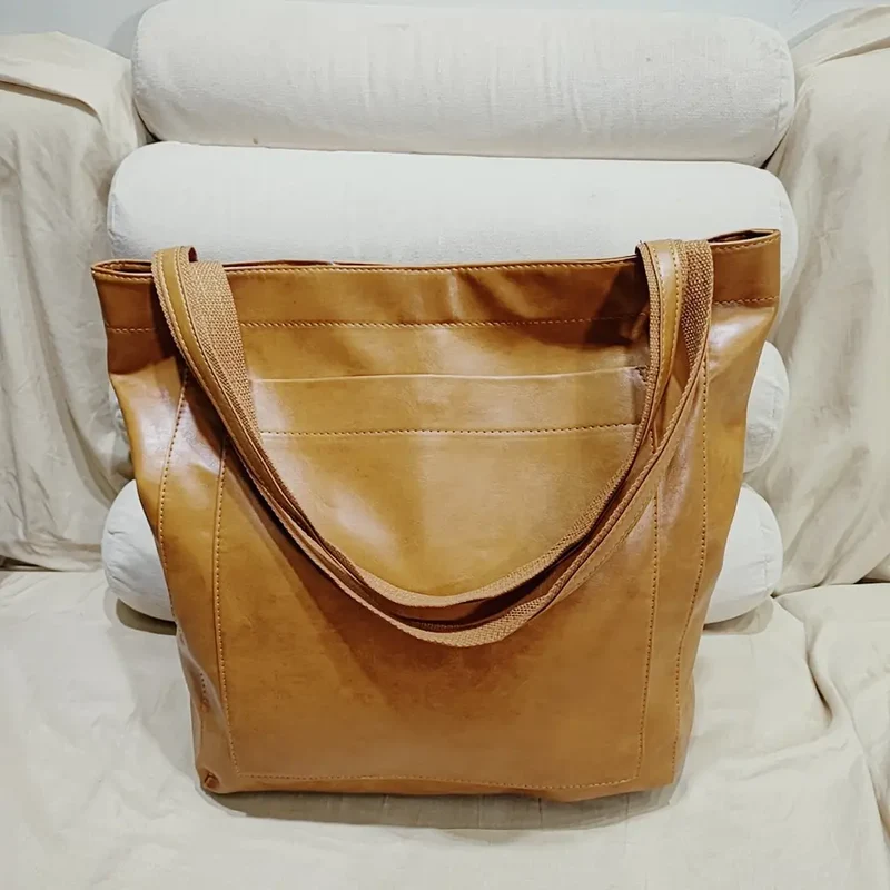 Elegant Retro Lædertaske med Stor Kapacitet