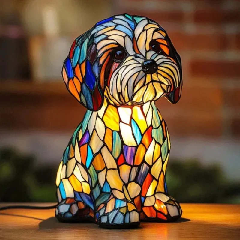 HundeLys | Unik Bordlampe i Glas med Tiffany-Design