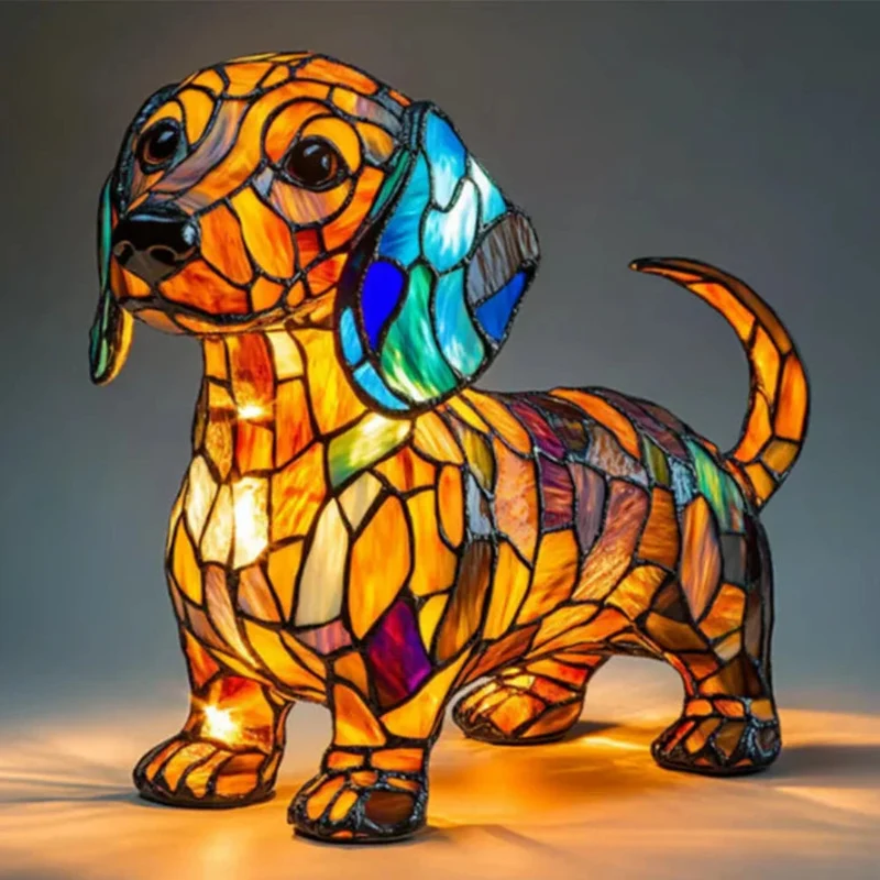 HundeLys | Unik Bordlampe i Glas med Tiffany-Design
