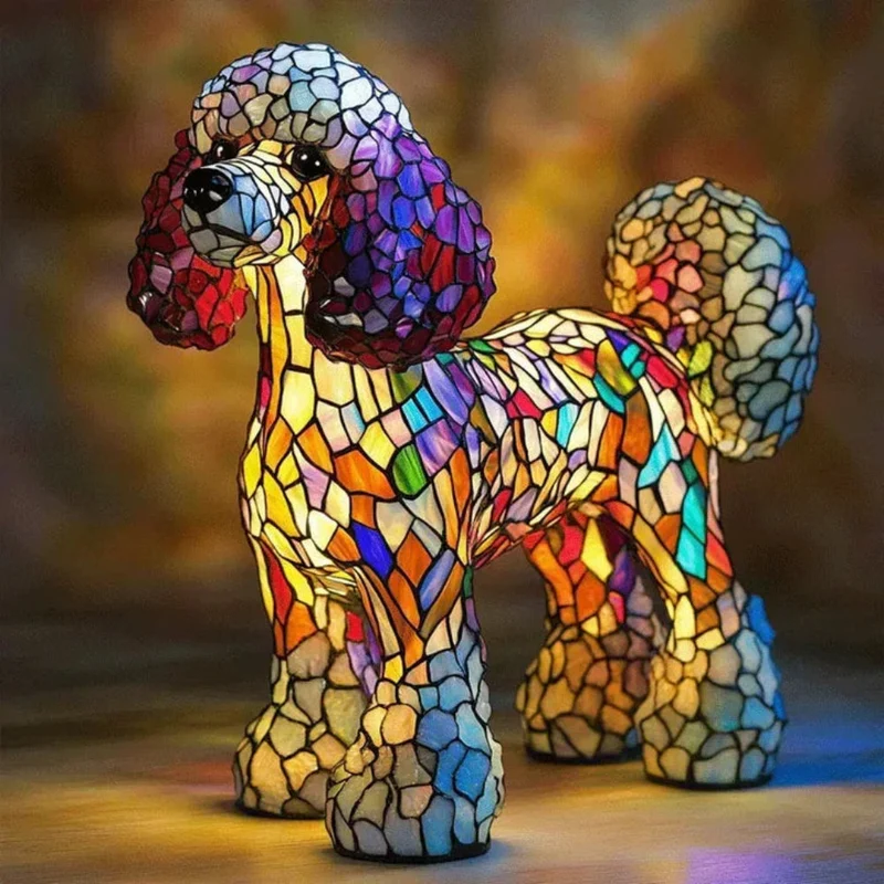 HundeLys | Unik Bordlampe i Glas med Tiffany-Design