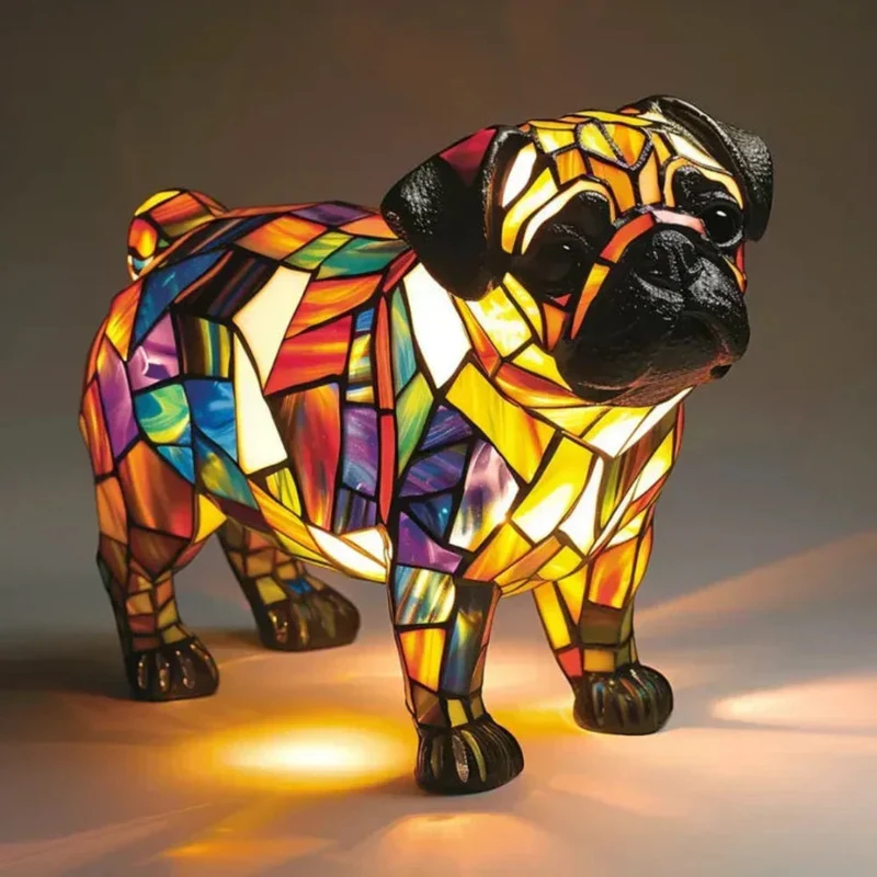 HundeLys | Unik Bordlampe i Glas med Tiffany-Design