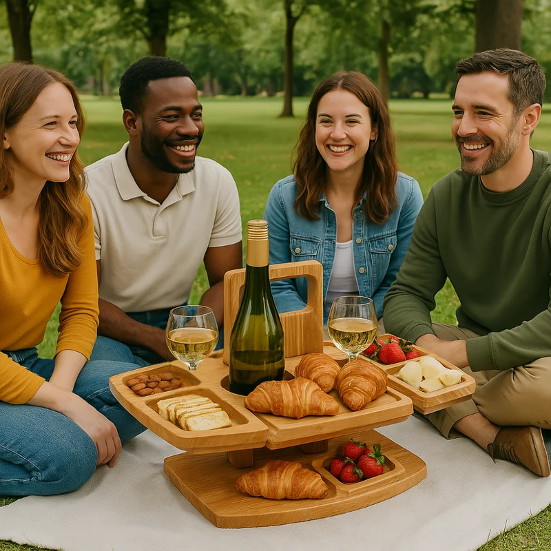 Fleksibel og Stilren Picnicbord i Træ - VinoHaven