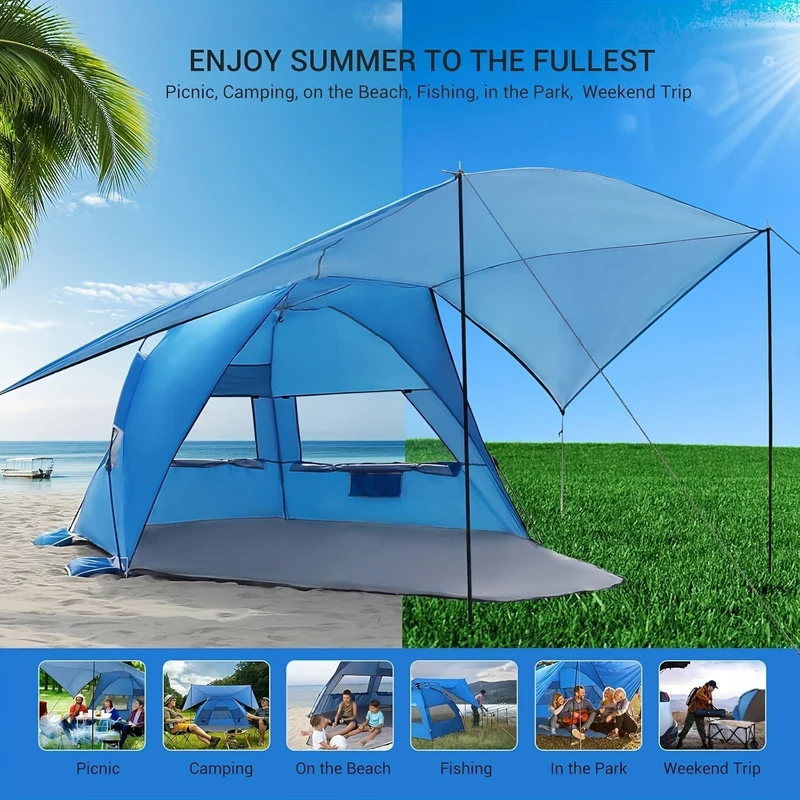 Smart Strandtelt SkyShade – Let og Rumligt til 4-6 Personer