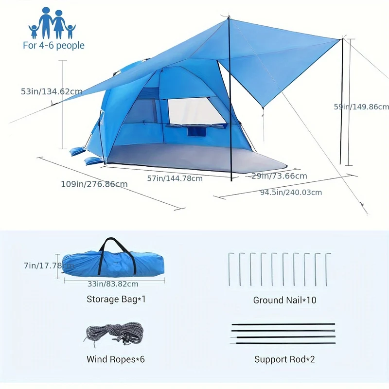 Smart Strandtelt SkyShade – Let og Rumligt til 4-6 Personer