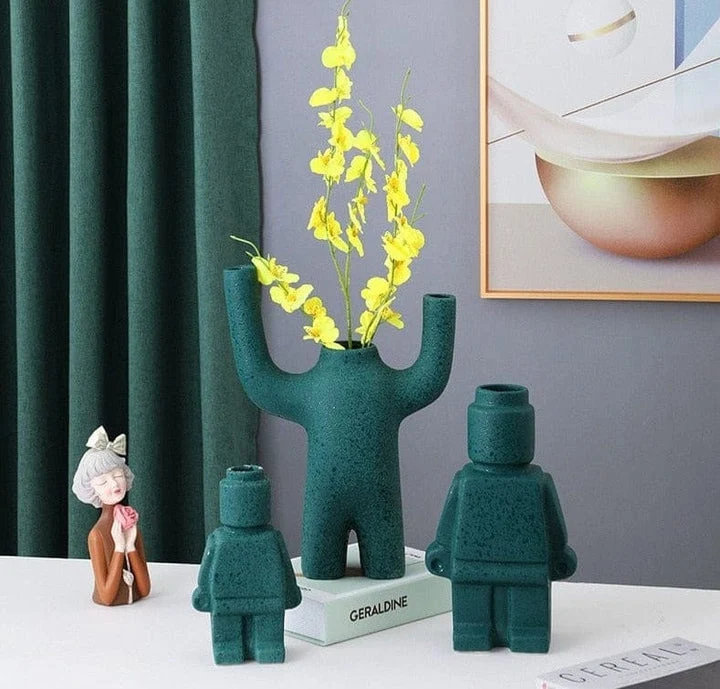 Farverige Robotplanter i Keramik - PixelPotter
