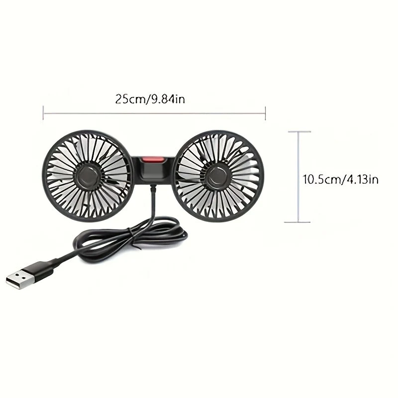 Bærbar dobbeltventilator til bil – 5 blade med 360° rotation