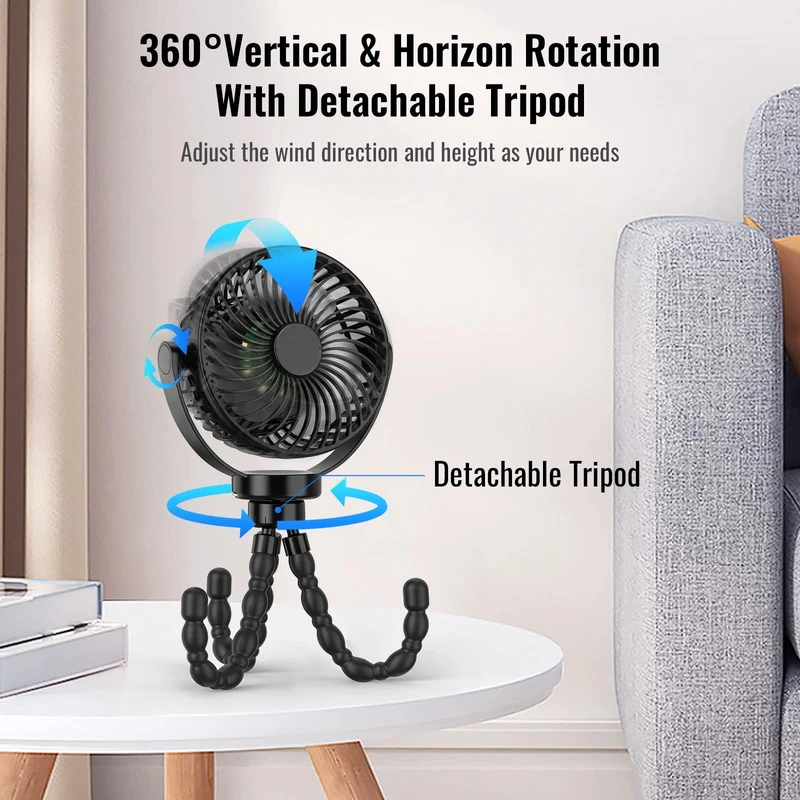 Trådløs bærbar ventilator til barnevogn med 8000mAh batteri