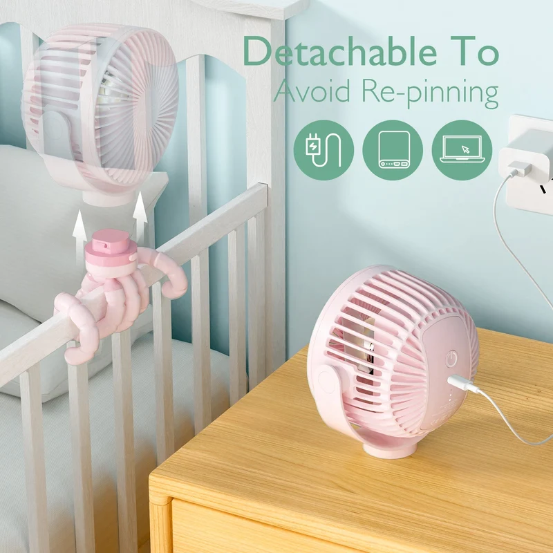 Bærbar USB-ventilator til rejser med genopladeligt batteri