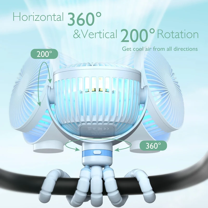 Bærbar USB-ventilator til rejser med genopladeligt batteri
