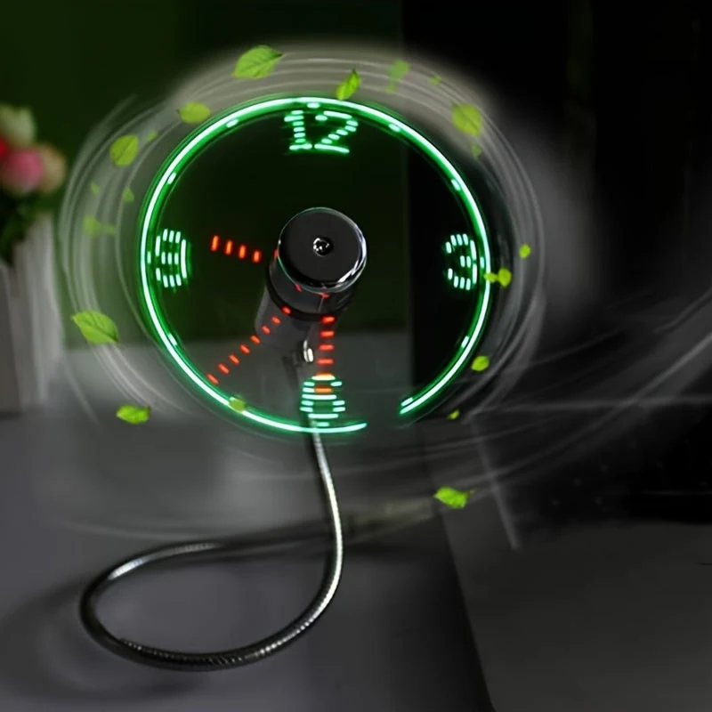USB Blæser med LED Ur – Kompakt og Stilfuld