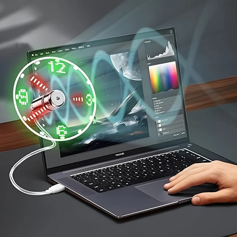 USB Blæser med LED Ur – Kompakt og Stilfuld