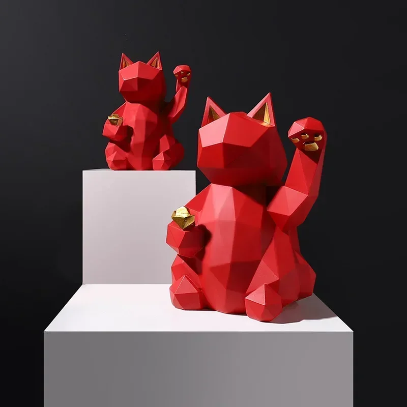 Minimalistisk Geometrisk Kat Statue til Held og Lykke