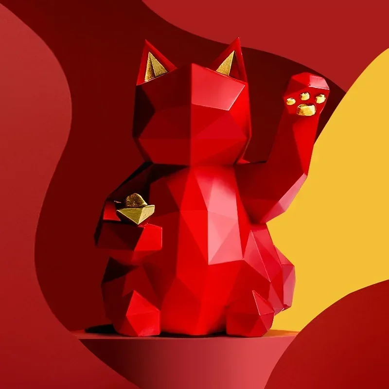 Minimalistisk Geometrisk Kat Statue til Held og Lykke