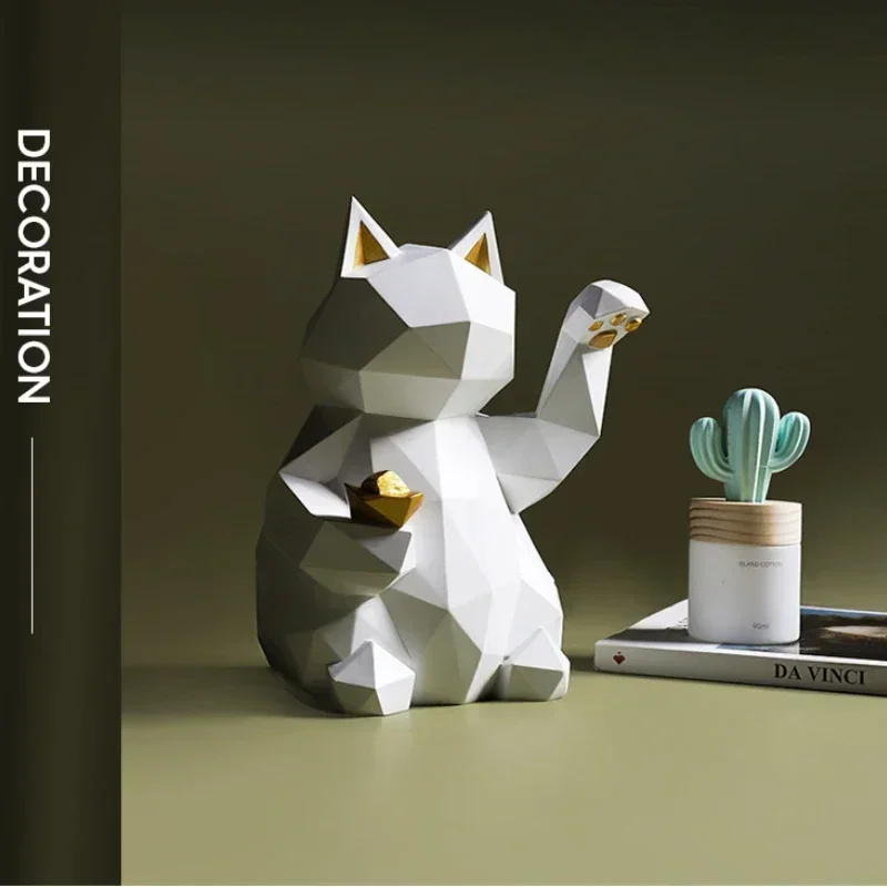 Minimalistisk Geometrisk Kat Statue til Held og Lykke
