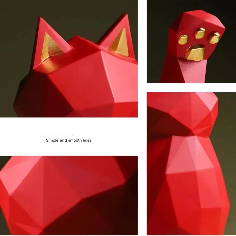 Minimalistisk Geometrisk Kat Statue til Held og Lykke