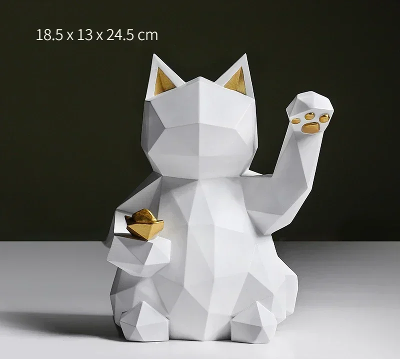 Minimalistisk Geometrisk Kat Statue til Held og Lykke