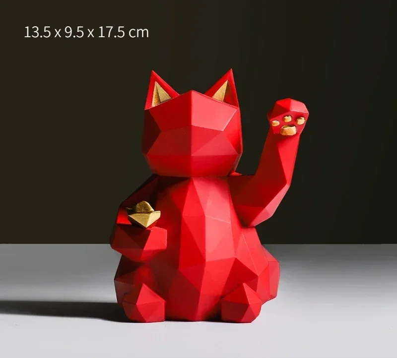 Minimalistisk Geometrisk Kat Statue til Held og Lykke