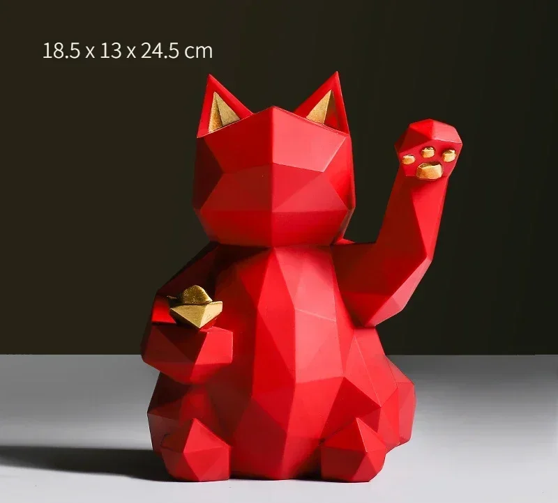 Minimalistisk Geometrisk Kat Statue til Held og Lykke