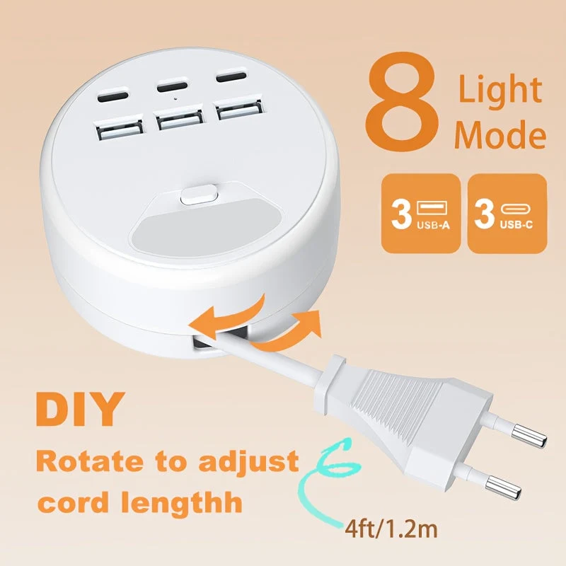 Smart stikdåse med USB-ladning – 3 USB-A og 3 USB-C porte