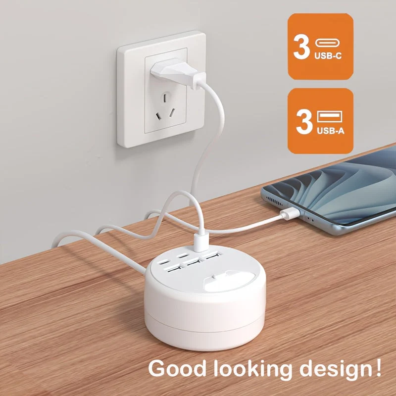 Smart stikdåse med USB-ladning – 3 USB-A og 3 USB-C porte