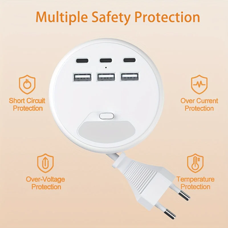 Smart stikdåse med USB-ladning – 3 USB-A og 3 USB-C porte