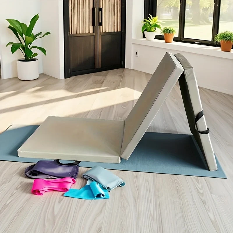 Sammenklappelig yoga måtte med tykk polstring og skridsikker overflade