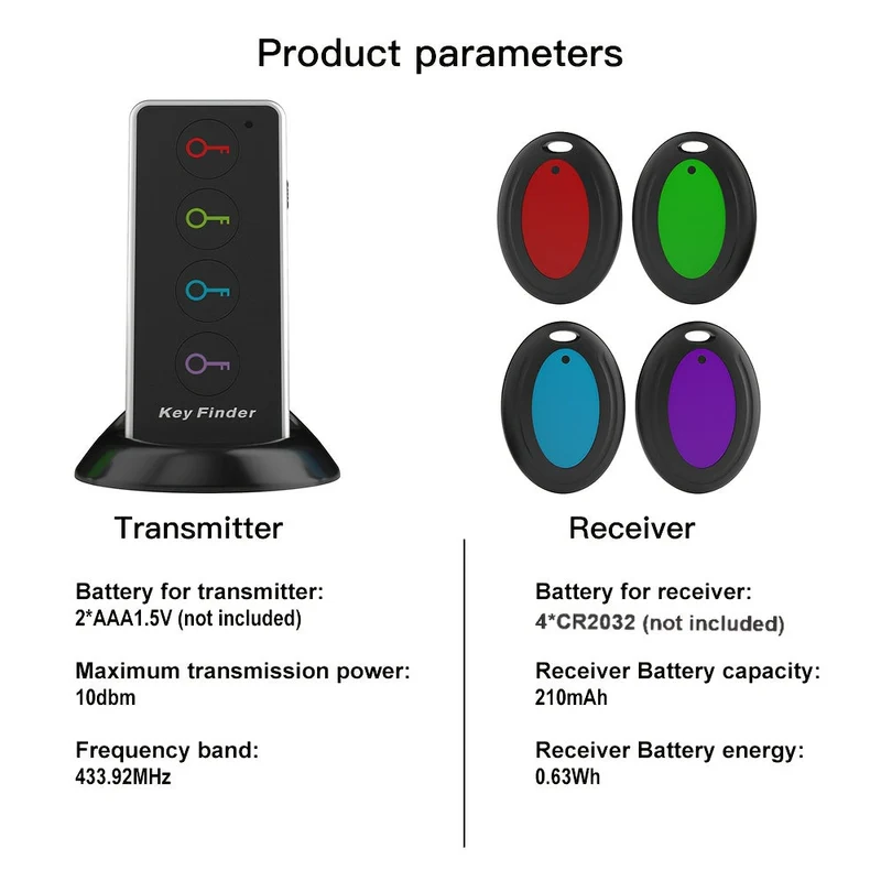 Nøglefinder med 4 Modtagere – LED Lygte og Bærbar Design
