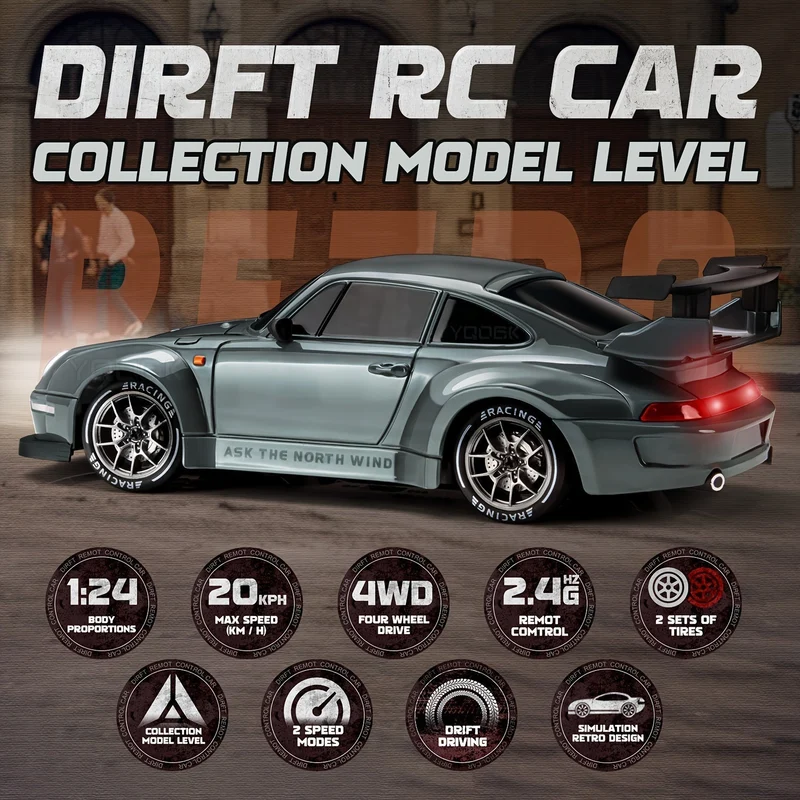 Fartfyldt 1:24 RC Driftbil med LED Lys – Genopladelig 4WD Racer