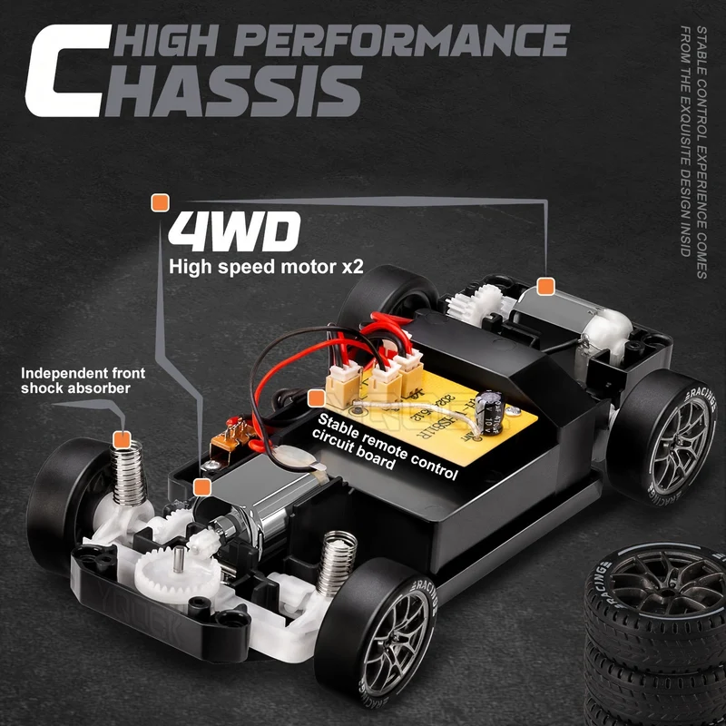 Fartfyldt 1:24 RC Driftbil med LED Lys – Genopladelig 4WD Racer