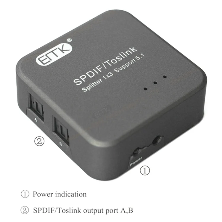 Digital Optisk Audio SPDIF Toslink Splitter Adapter - 1 Indgang 3 Udgange (Sølv Grå)