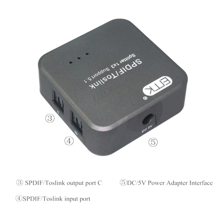 Digital Optisk Audio SPDIF Toslink Splitter Adapter - 1 Indgang 3 Udgange (Sølv Grå)