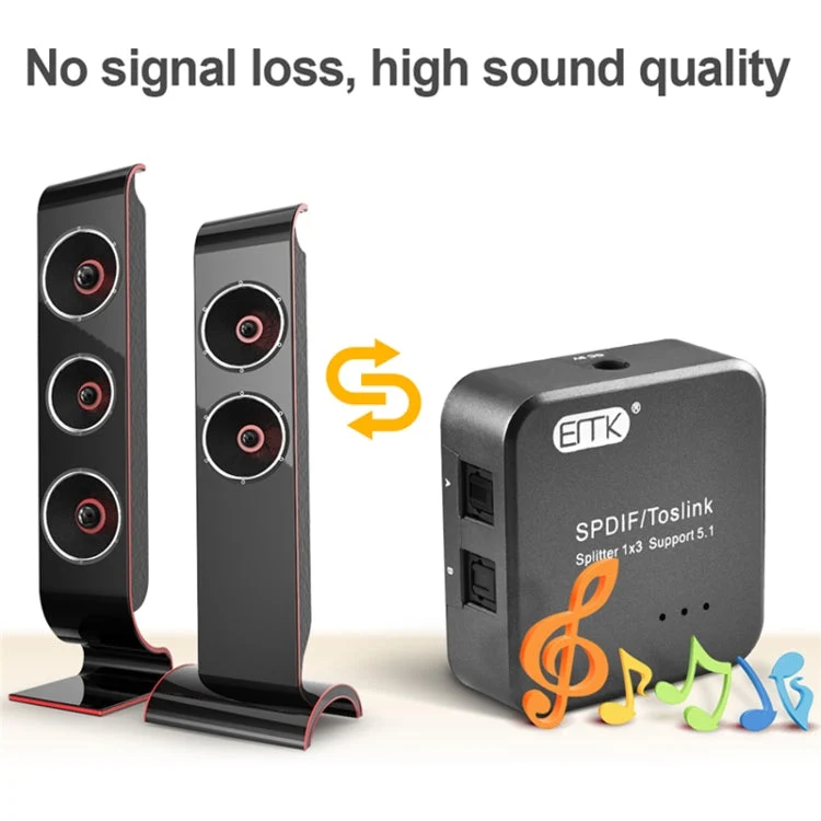 Digital Optisk Audio SPDIF Toslink Splitter Adapter - 1 Indgang 3 Udgange (Sølv Grå)