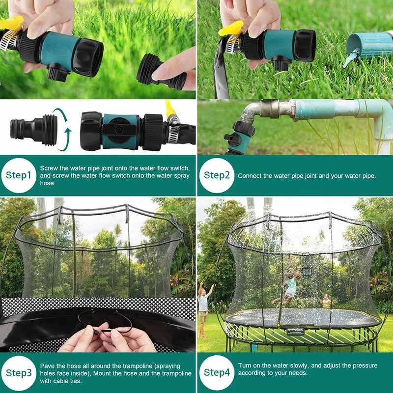 Forfriskende trampolinsjov - vand sprinkler