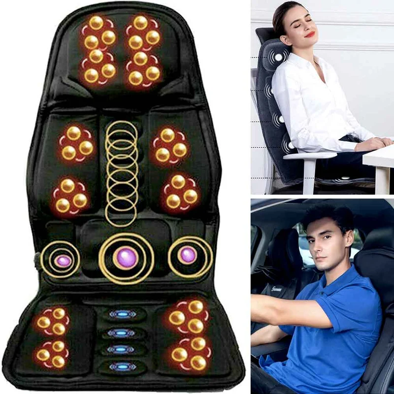 Ergonomisk Massage Sædeovertræk med Shiatsu og Vibration til Nakke, Ryg & Lår - Inkl. Varmefunktion, Biladapter & Fjernbetjening