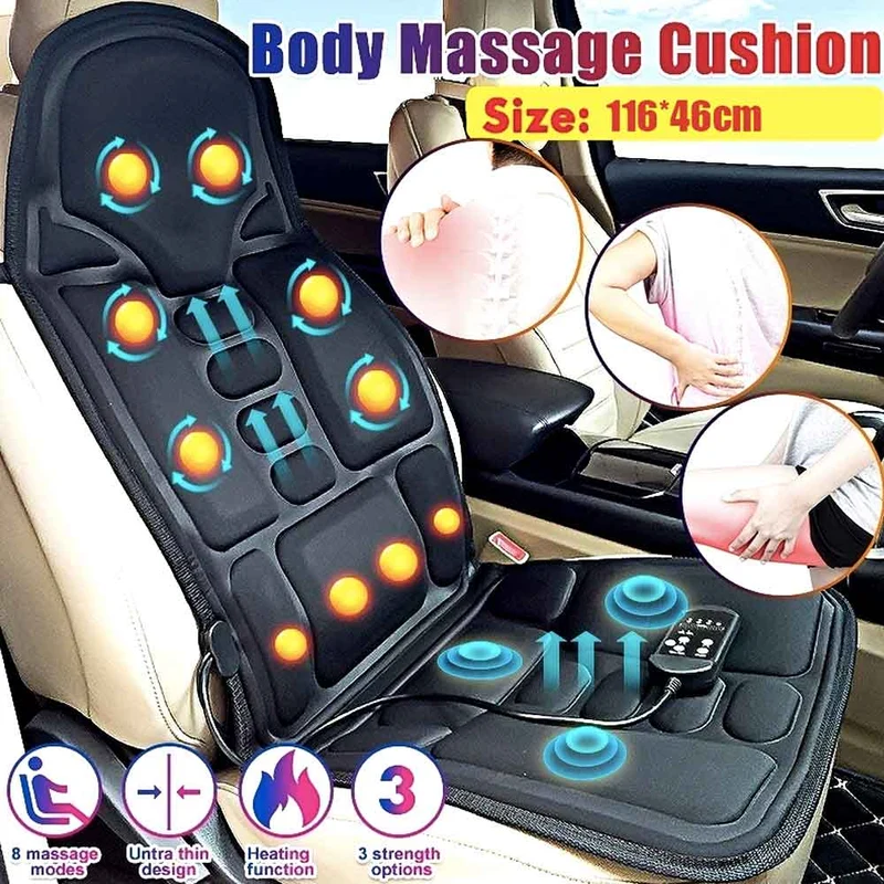 Ergonomisk Massage Sædeovertræk med Shiatsu og Vibration til Nakke, Ryg & Lår - Inkl. Varmefunktion, Biladapter & Fjernbetjening