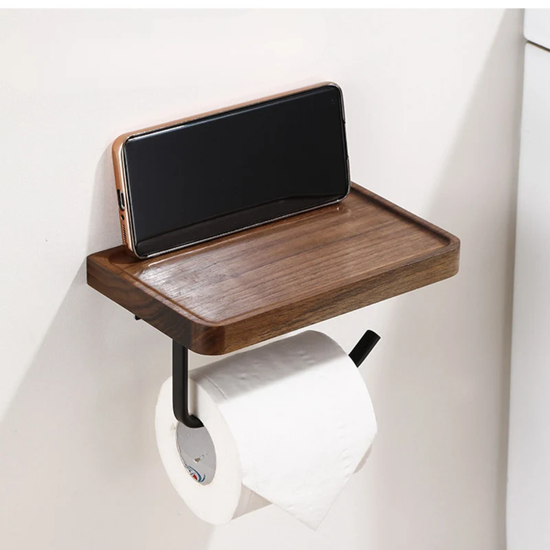 Elegant vægmonteret toiletpapirholder - lavet af valnød og rustfrit stål