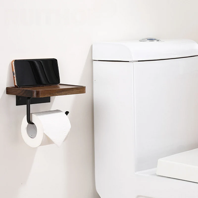 Elegant vægmonteret toiletpapirholder - lavet af valnød og rustfrit stål