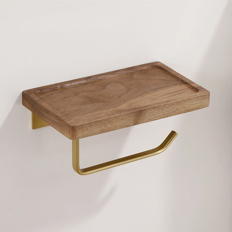 Elegant vægmonteret toiletpapirholder - lavet af valnød og rustfrit stål
