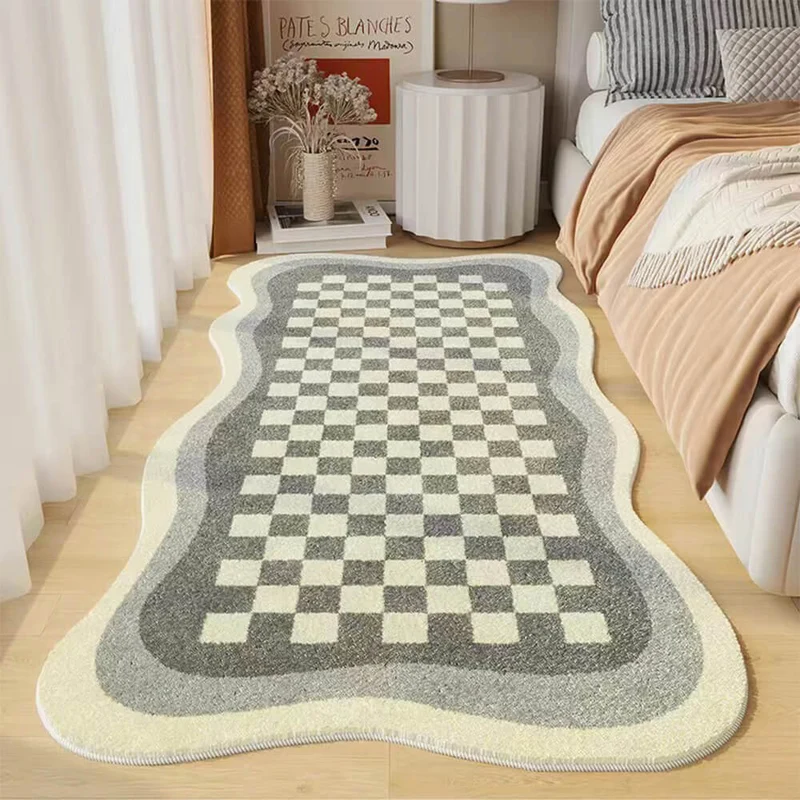 Faux Cashmere Natbord Tæppe i Uregelmæssig Form – Schachbrett Design