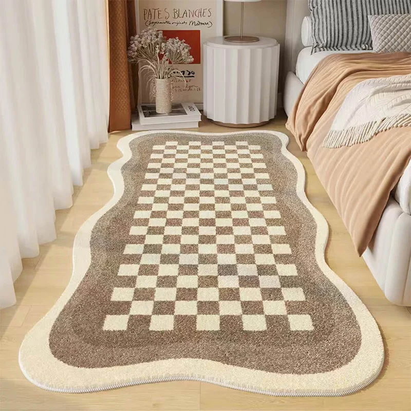 Faux Cashmere Natbord Tæppe i Uregelmæssig Form – Schachbrett Design