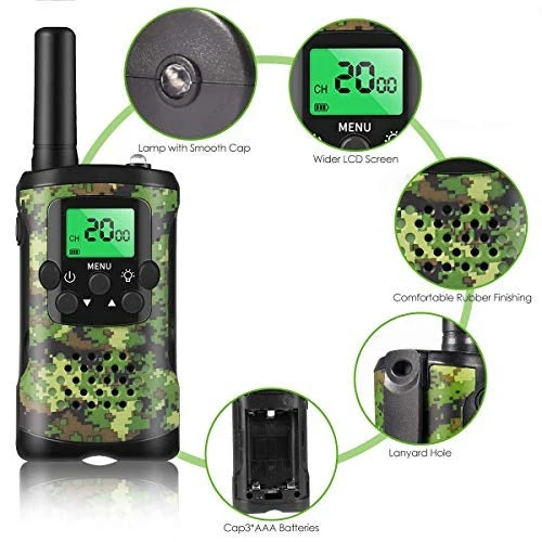 Eventyrlige Walkie Talkies til Børn | 22 Kanaler | 5 km Rækkevidde | Skovkamuflage