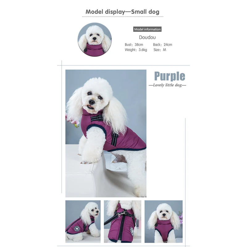 Vinterjakke til hunde med integreret sele
