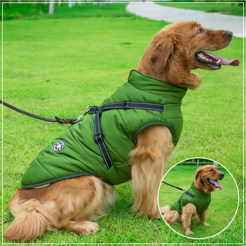 Vinterjakke til hunde med integreret sele