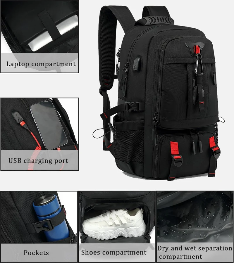 Vandafvisende 60L Rejsetaske med USB-port og Skofach