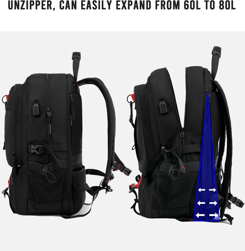 Vandafvisende 60L Rejsetaske med USB-port og Skofach