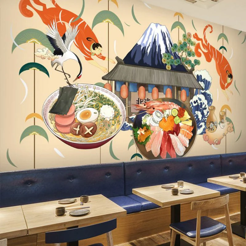 Sushi Vægdekoration i Beige til Japansk Restaurant – Størrelse Tilpasset