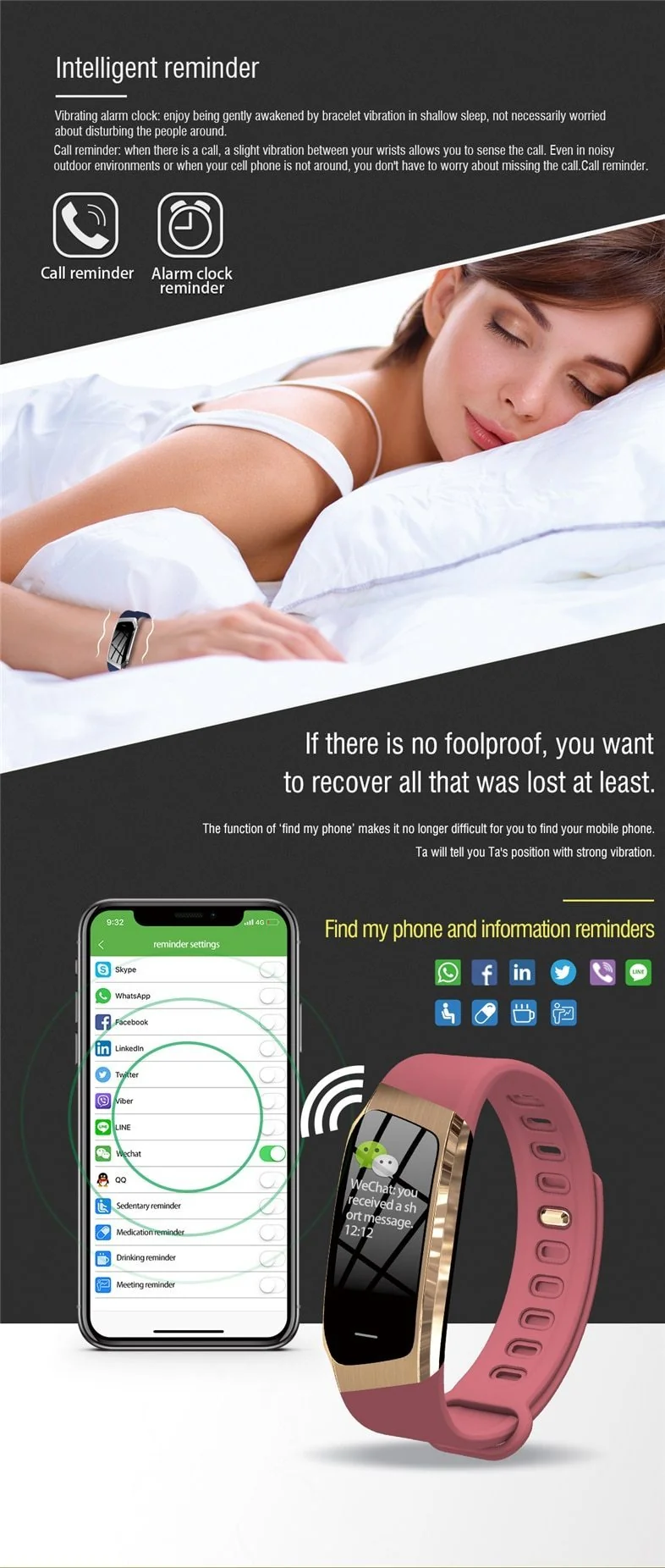 Vandafvisende Fitband Smartwatch med blodtryks- og pulsmonitor