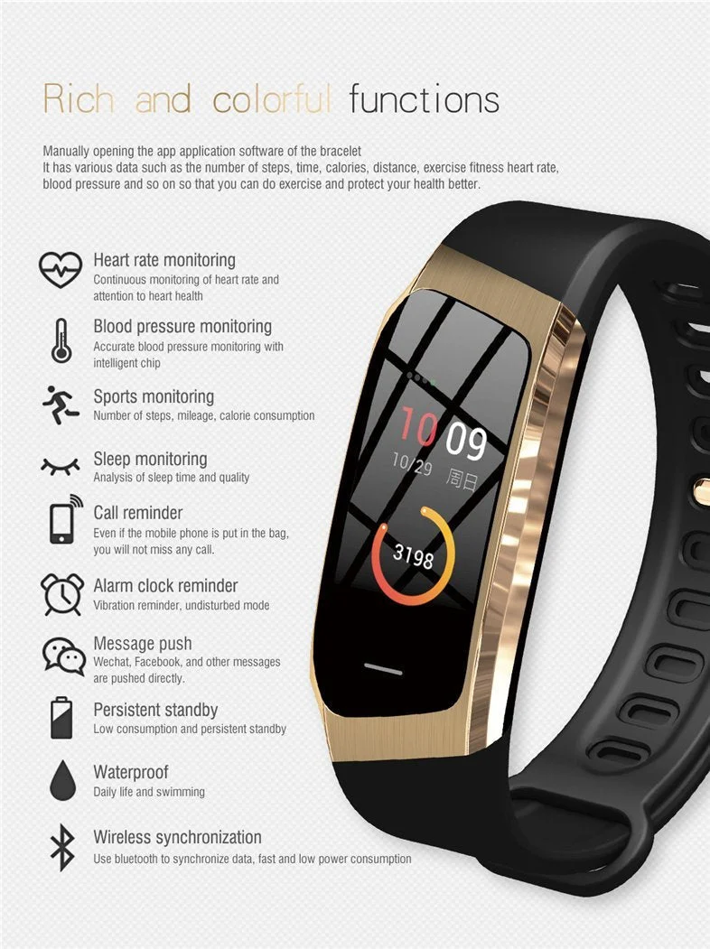 Vandafvisende Fitband Smartwatch med blodtryks- og pulsmonitor